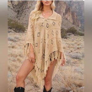 Free People X Understated Leather Eyelit Knit Poncho NWT